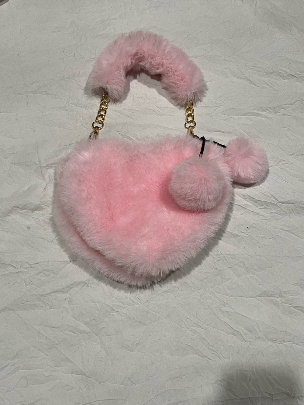 Heart Shaped Faux Fur Purse With Puff Ball Charm